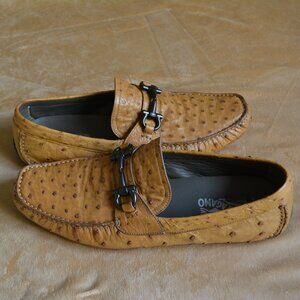 Salvatore Ferragamo Tan Brown Ostrich Leather Loafers, Limited Edition, Size 13